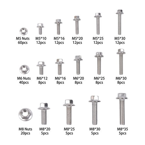 DURAFORCE 240 Pcs Flanged Stainless Steel Bolts and Nuts Kit M5, M6, M8 Metric Assortment