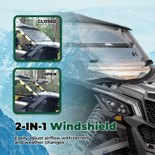 DURAFORCE Front Flip Windshield Scratch Resistant 2-IN-1 For Can-Am Maverick X3 2018-2025