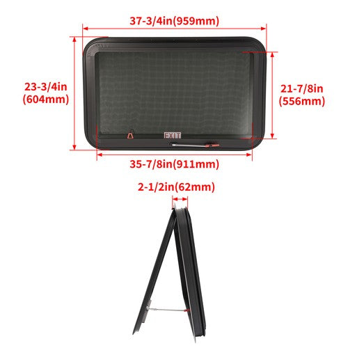 DURAFORCE 36" W x 22" H RV Exit Window For Camper Emergency Push Out Window Tempered Glass
