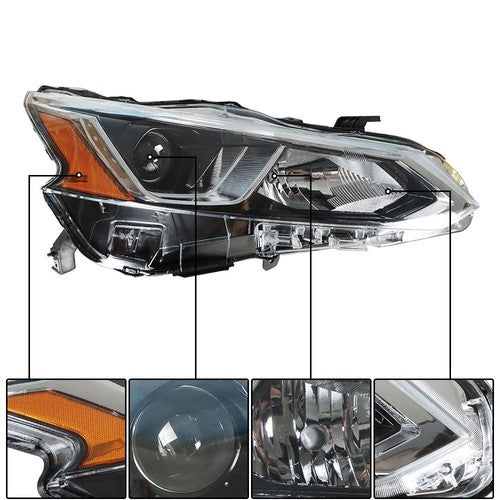 DURAFORCE Right Side Headlight Headlamp Halogen For 2019-2020 Nissan Altima Chrome Housing