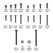 DURAFORCE 1590 pcs M3 Screw Kit with Hex Button and Socket Head Bolts, Nuts, and Washers