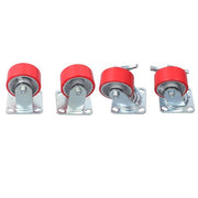 DURAFORCE 4 Heavy Duty Caster Set 4" Polyurethane on Cast Iron Wheels No Mark Red