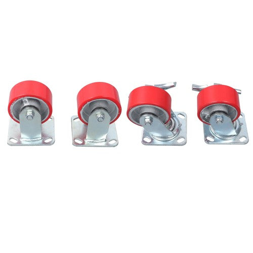 DURAFORCE 4 Heavy Duty Caster Set 4" Polyurethane on Cast Iron Wheels No Mark Red