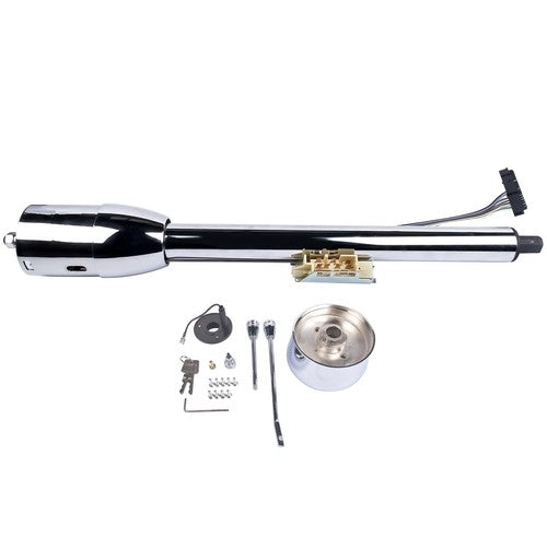 DURAFORCE 28" GM Tilt Manual Chrome Floor Shift Steering Column With Key & 9 Bolt adapter