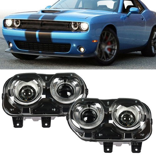 DURAFORCE Pair Set For Dodge Challenger 2015-2018 Headlight Replacement Halogen Clear Lens