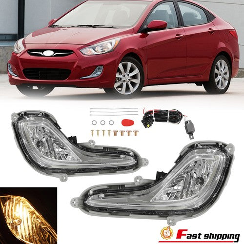 DURAFORCE Fit For 2012-2017 Hyundai Accent Clear Bumper Fog Lights w/ Bulbs+Wiring+Switch