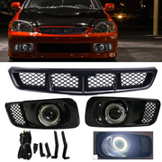 DURAFORCE Clear Lens LED Fog Light Lamps DRL Black Grille 3PCS for 1999-2000 Honda Civic