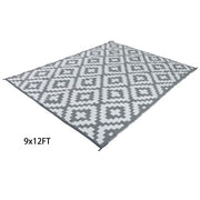 DURAFORCE 9x12ft Outdoor Plastic Straw Rug For Camping Outdoor Carpet RV Mat Gray & White