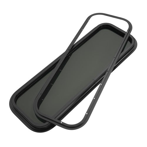 Black Screen RV Window 12 X 35 with Trim Ring Universal Dark Tempered Glass