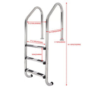 DURAFORCE 3-Step Stainless Steel Swimming Pool Stairs w/ Non-Slip Footstep For In-Ground