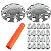 DURAFORCE Semi Truck Rear & Front Chrome Wheel Axle Cover Hub Cap 33mm Lug Nuts Thread-On