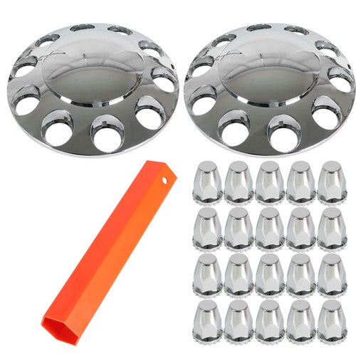 DURAFORCE Semi Truck Rear & Front Chrome Wheel Axle Cover Hub Cap 33mm Lug Nuts Thread-On