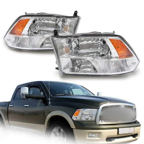 DURAFORCE Headlight For Dodge Ram 1500 2500 3500 2009-2018 Crystal Chrome Housing L+R Pair
