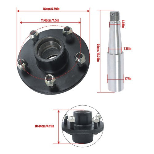 DURAFORCE 2 Pack 5-lug 5'' wheel hub kits & 8.25-inch round #84 Spindles -7 Pieces/set