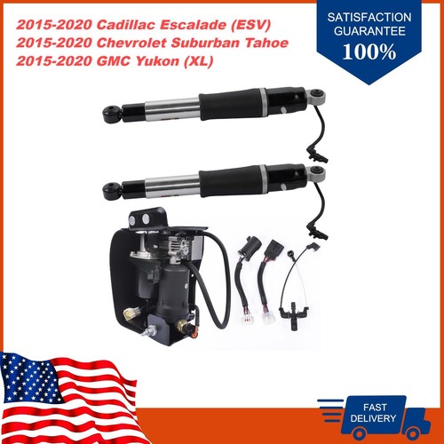 DURAFORCE Pair Rear Air Shock Struts + Compressor Pump For Chevy Tahoe GMC Yukon 2015-2019