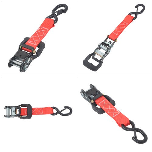 DURAFORCE 4 Pcs Steel Ratchet Strap with S Hooks 1.6in*8ft Fracture Strength 5208lbs Red