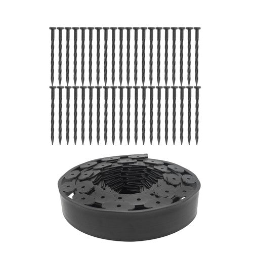 DURAFORCE No Dig Lawn Border L-shaped Lawn Garden Edging Kit With Anchoring Spikes Plastic
