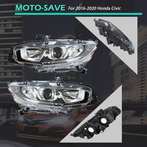 DURAFORCE Headlight Fit For Honda Civic 2016-2020 Headlamps Driver + Passenger Side Pair