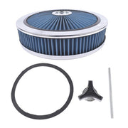 DURAFORCE 14" x 3" Air Cleaner Set Super Flow Washable Element Blue Recessed Chrome Top