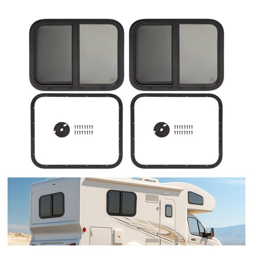 DURAFORCE 2X 24" W X 20" H RV Window W/ Trim Ring Horizontal Slide For RV Cargo Trailer