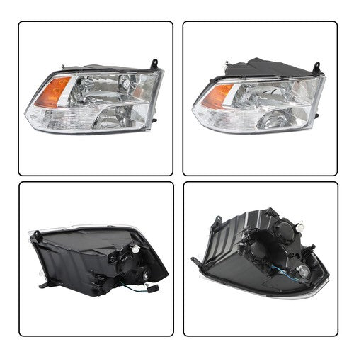 DURAFORCE Headlight For Dodge Ram 1500 2500 3500 2009-2018 Crystal Chrome Housing L+R Pair