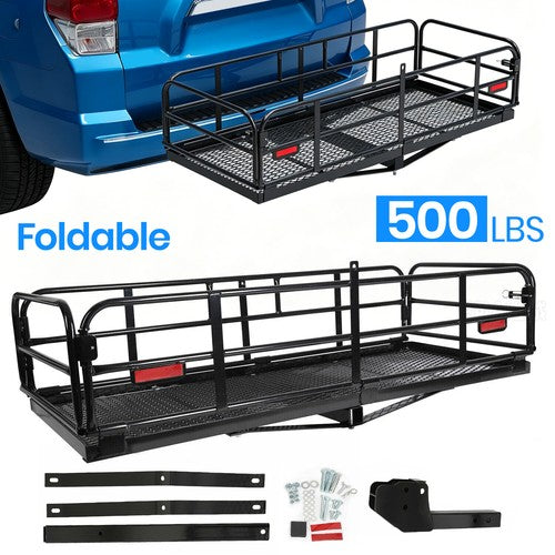 DURAFORCE Folding Trailer Hitch Cargo Carrier Basket Luggage Rack with 2 Inch Receiver 500 LBS