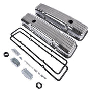 DURAFORCE Retro Finned Polished Aluminum Short Valve Covers Fits 1958-86 SBC Chevy 350 400
