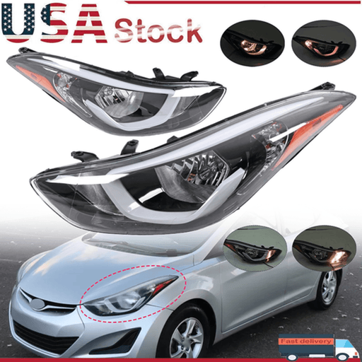 DURAFORCE Headlights Assembly Left Right Pair w/ Bulbs for Hyundai Elantra 2014 2015 2016