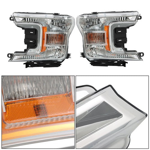 DURAFORCE Fit For Ford F-150 2018 2019 2020 LH+RH Headlights Headlamps Clear Lens Halogen