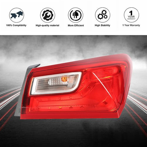 DURAFORCE Outer Tail Light Passenger RHSide For 2016-2021 Chevy Malibu Halogen Red Lens