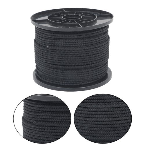 DURAFORCE 3/16 Inch x 500 Feet Hollow Braid Polypropylene Rope – Black，750 Pounds