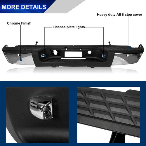 Chrome Rear Bumper For 2007-2013 Chevy Silverado GMC Sierra 1500 Sensor Hole