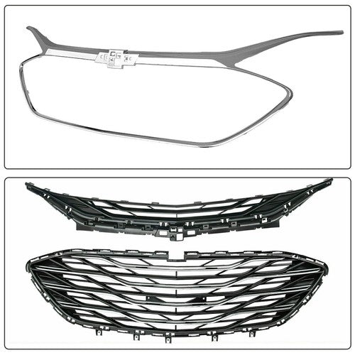 DURAFORCE Front Bumper Upper Lower Grille Black Chrome 3PCS for 2019-2023 Chevrolet Malibu