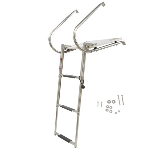 DURAFORCE USA 3-step Stainless Steel Ship Ladder With Platform Marine With Telescoping