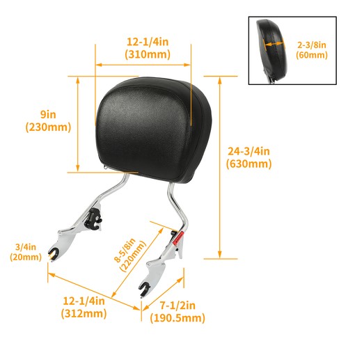 DURAFORCE For 09-26 Harley Davidson Touring Road Street Glide Passenger Sissy Bar Backrest
