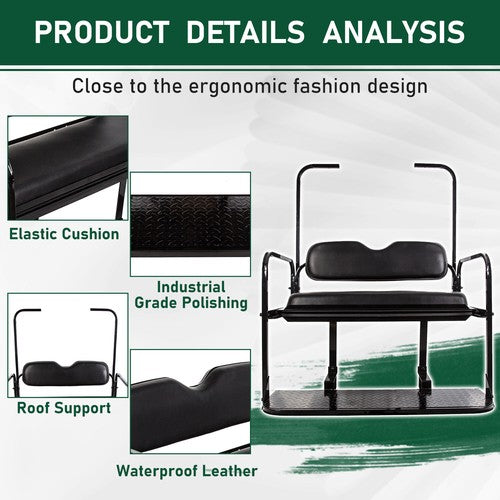 DURAFORCE For 1995-up EZGO TXT Rear Back Seat Kit with Fold Down Pad Black Cushions