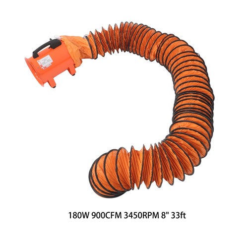 DURAFORCE Steel Portable Blower 180W 900CFM 3450RPM 8 Inch 33ft Ducting Orange