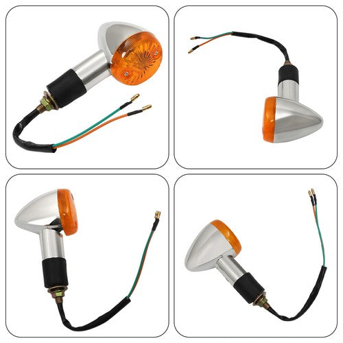 DURAFORCE 2×Amber Chrome Front Rear Turn Signal Blinker Indicator Light Motorcycle