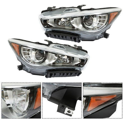 DURAFORCE Pair Projector For Infiniti Q50 2014-2017 Passenger+Driver Side Clear Headlights