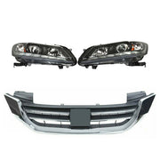 DURAFORCE Headlights W/LED DRL Halogen& Bumper Grille For 13-15 Honda Accord Chrome Pair