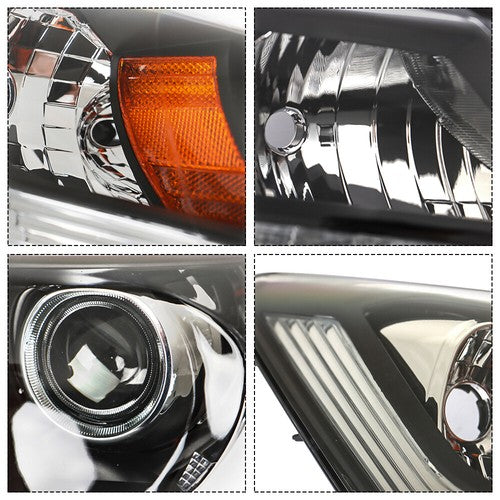 DURAFORCE Headlights W/LED DRL Halogen& Bumper Grille For 13-15 Honda Accord Chrome Pair