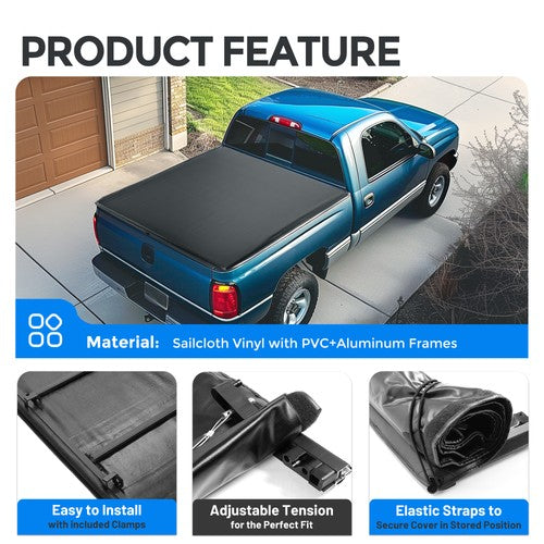 Tonneau Cover 6.5FT Bed Roll Up for GMC Sierra Chevy Silverado 1500 1988-2007