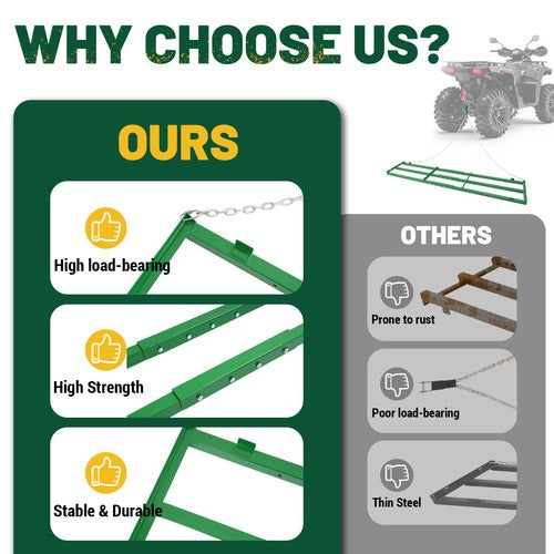 DURAFORCE 8Ft Drag Harrow Driveway Grader Landscape Power Rake For ATV UTV Tractor Yard