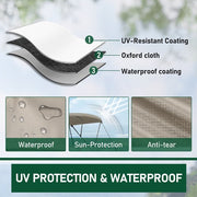 DURAFORCE 3 Bow 67''-72'' Bimini Boat Top Roof Cover Canopy Sun Shade With Boot Canvas Tan