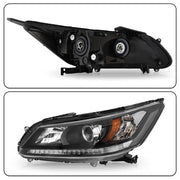 DURAFORCE Projector Headlights Halogen Headlamps Set for 2013-2015 for Honda Accord Sedan