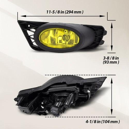 DURAFORCE For 2009 2010 2011 Honda Civic Sedan Fog Lights W/ Wiring & Switch Yellow Lens