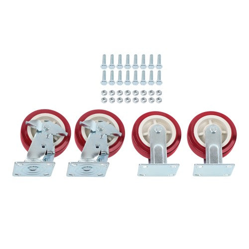DURAFORCE Set of 4 Heavy Duty Casters - 6 inch x 2 inch Red Polyurethane Tread
