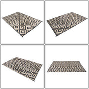 DURAFORCE Waterproof Outdoor Rug Outdoor Plastic Straw Rug 6' x 9' Black & Beige Carpet