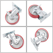 DURAFORCE Four 4-inch red polyurethane galvanized casters with side brakes
