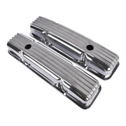 DURAFORCE Retro Finned Polished Aluminum Short Valve Covers Fits 1958-86 SBC Chevy 350 400